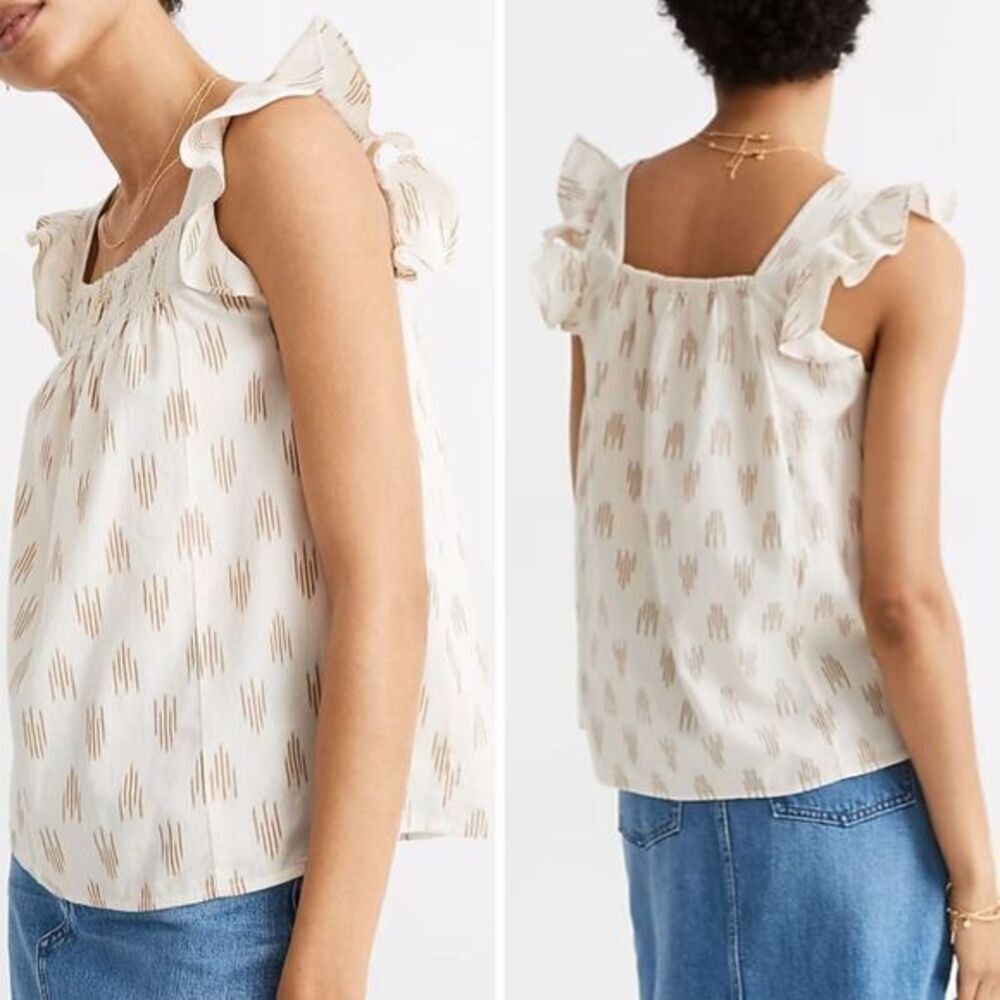 NEW‎ Madewell Smocked Ruffle-Strap Tank Top in Ikat, XL